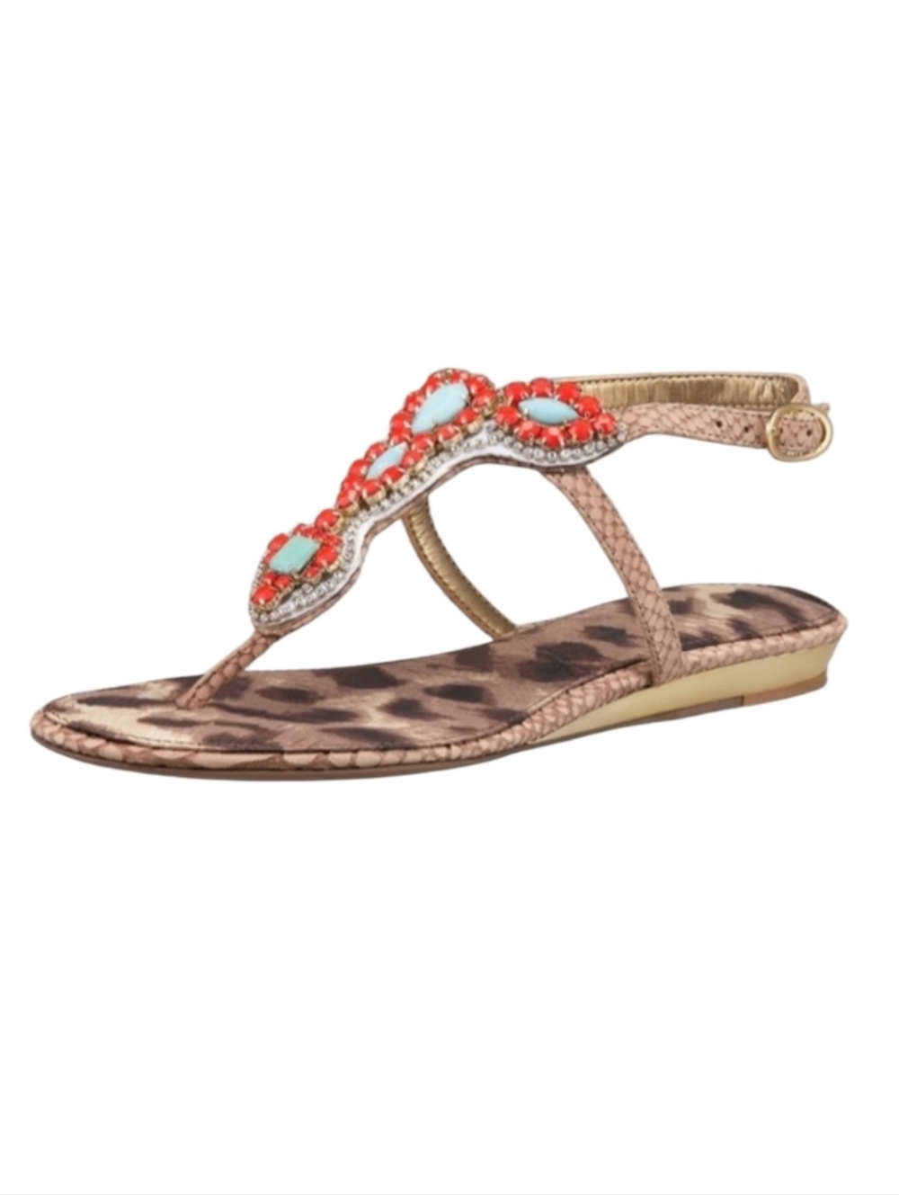 Sam Edelman Ross Animal Print Coral Beaded Thong Flat Sandals 7.5